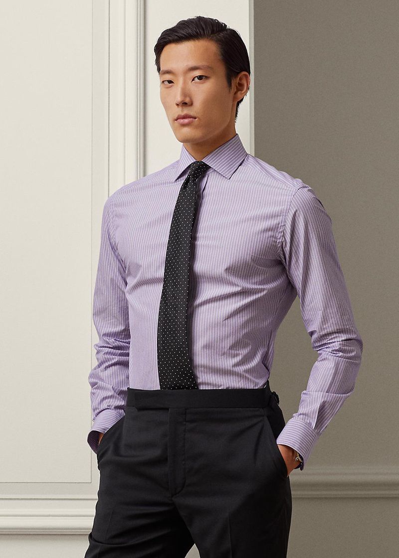 Koszula Purple Label Męska Fioletowe Striped 154803-MWZ